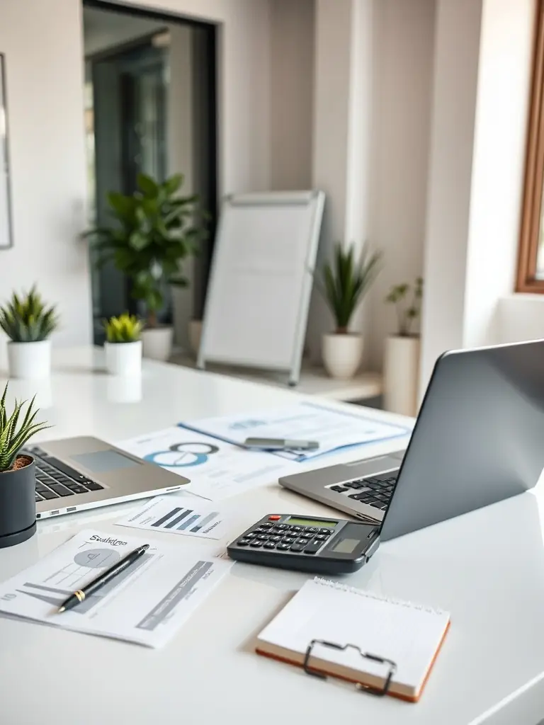 A bookkeeper organizing financial records and ledgers at a desk.